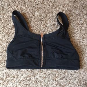 Rose gold zip up sports bra